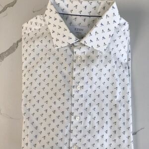 Elton Contemporary Men’s Long Sleeve Funky Drinks 18.5” Collar White 💯 % Cotton